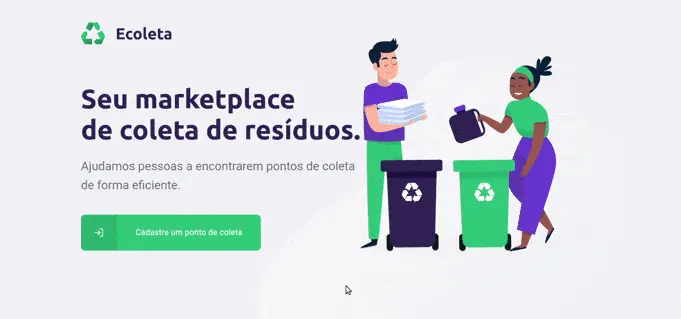 A GIF showing the flow of the site: A landing page, registration of a
								recycling collection point with a lot of fields like its name, image, address (with a map) and, at the end, what
								types of material that point accepts.
