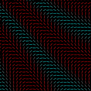 A GIF with over 100 small rotating lines that change
							color from blue to red depending of their rotation. They move in a synchronized but organic way.